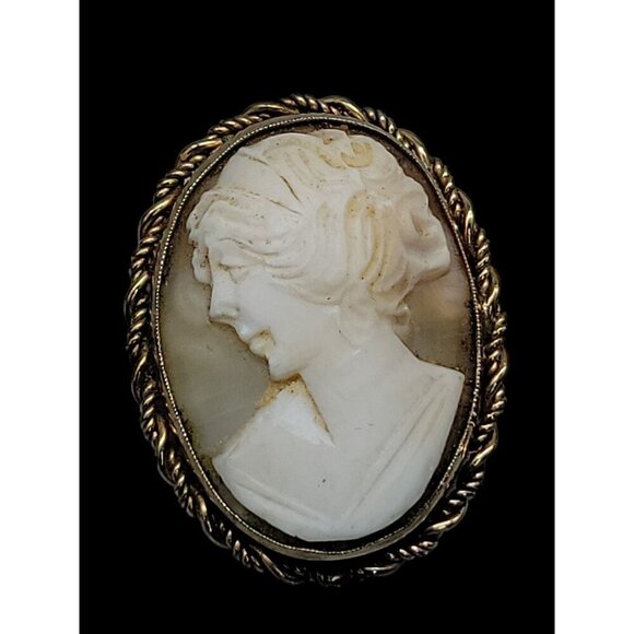 Rolyn 12kgf Carved Shell Cameo Brooch Pendant Signed R INC Vintage Estate - Picture 3 of 16